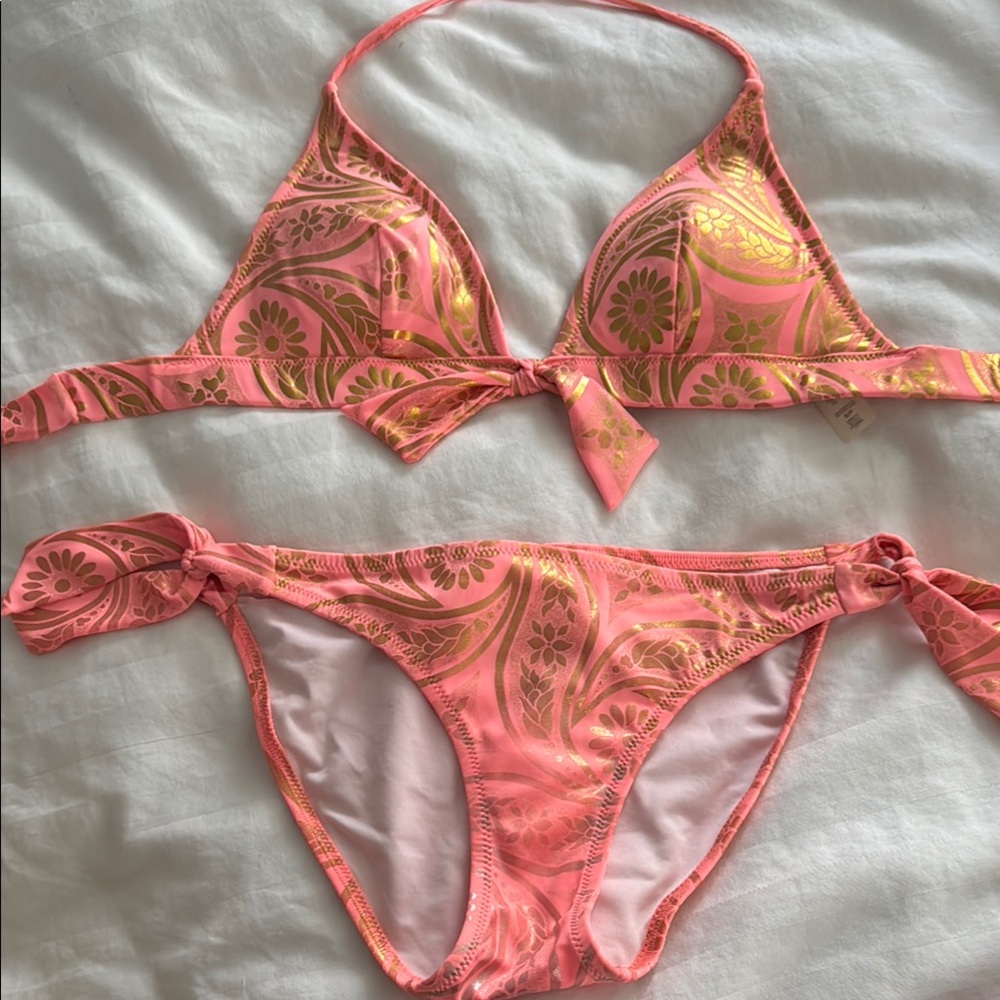 Victoria's Secret coral and Gold Bikini Swimwear S
